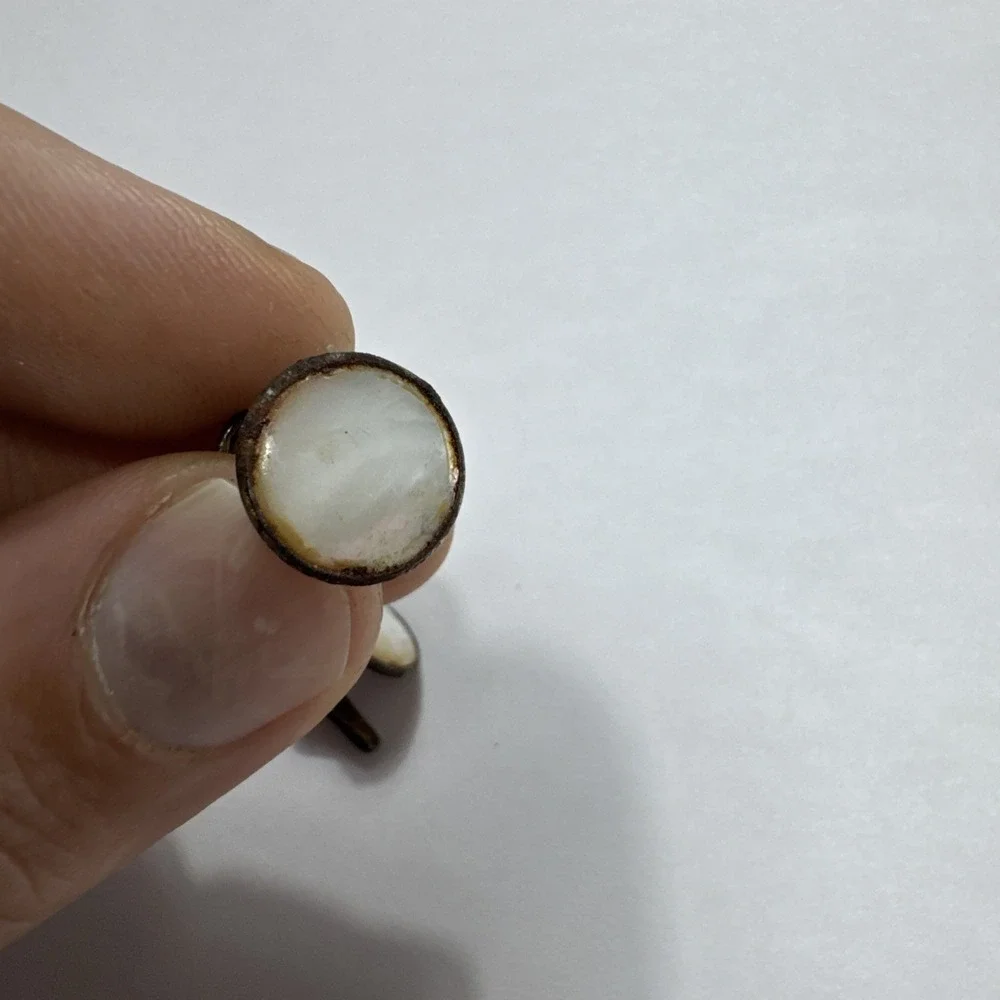 Vintage 1930s White Mother of Pearl Cuff Links Bronze Back‎ Antique Menswear